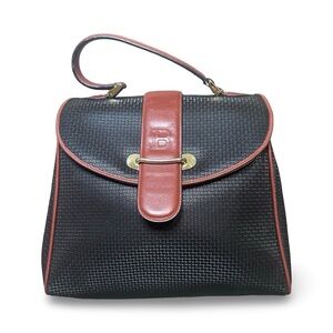 Bally top handle satchel brown/black bag B Leather Embossed EUC